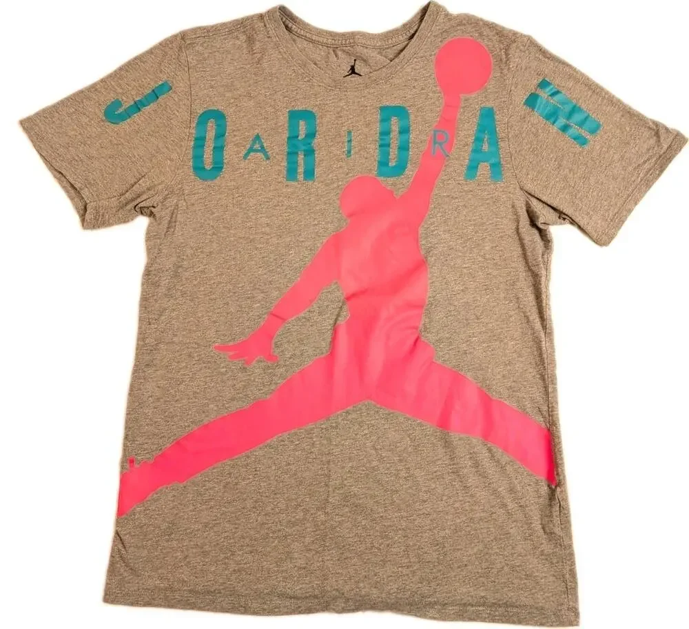 Air Jordan Shirt Men Small Pink Big Jumpman Logo Short Sleeve Streetwear NBA